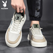 花花公子（PLAYBOY）鞋子男鞋2025夏季網(wǎng)面板鞋男士透氣休閑鞋百搭厚底小白鞋 米色 42