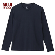 無(wú)印良品 MUJI 男式 棉圓領(lǐng)長(zhǎng)袖T恤 深藍(lán)色 S