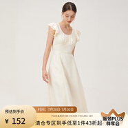 范思藍(lán)恩紅白格子約會連衣裙女2024夏季新款遮肉飛飛袖裙子12344 米白色 S