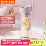 蘇泊爾（SUPOR）玻璃杯雙層男女士家用辦公商務(wù)送禮泡茶水杯車(chē)載便攜茶杯子 230ML-紫粉