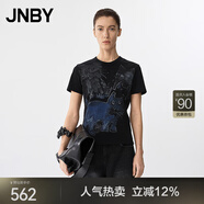 JNBY【商場同款】25春新品T恤女棉趣味貓咪印花正肩休閑短袖5P2112600 001/本黑 S