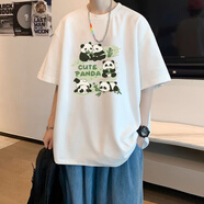 奇駿狗（QIJUNGOU）潮流穿搭 重磅短袖恤男潮牌印花男裝上衣休閑百搭打底衫體恤 （白）五只熊貓 M