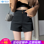 歐貝汐高腰西裝短褲女春秋冬小個子a字彈力黑色外穿辣妹靴褲2025新款 黑色常規(guī)款 S