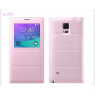 三星（SAMSUNG）適配note4手機殼n9100智能開窗皮套9108v保護套n9109手機套炫彩插卡原裝手機殼男女情侶款官方原裝 note4 無芯片 花漾粉 三星其他型號