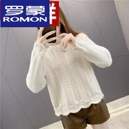羅蒙（ROMON）羊絨衫女秋裝新款韓版寬松套頭圓領(lǐng)麻花打底衫百搭短款羊毛毛衣女 米白色 L