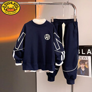 G.DUCKKIDS品牌童裝男童運(yùn)動(dòng)套裝2024秋冬加絨加厚套裝兒童衛(wèi)衣兩件套潮 藏青色套裝 春秋裝 170 建議身高160-170CM