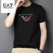 EMPORIO ARMANI EA7阿瑪尼夏季純棉短袖t恤男大碼寬松休閑男士半袖印花打底衫 AM723短袖黑色 純棉款 M 建議100-120斤