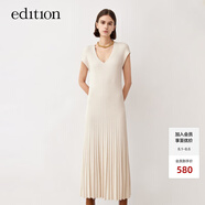 edition女V領(lǐng)中長(zhǎng)款毛針織收腰無(wú)袖連衣裙百褶裙 砂白色 S/160