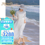 Homesee海外輕奢高端連衣裙原創(chuàng)蕾絲拼接燈籠袖苧麻文藝氣質(zhì)收腰大擺長裙 白色 XS (90-105斤)