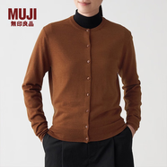 無(wú)印良品 MUJI 女式 羊毛桑蠶絲 可水洗 圓領(lǐng)開(kāi)衫 BAD01A1A 長(zhǎng)袖針織衫 磚紅色 XL