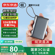 京東京造【可登機(jī) 3C認(rèn)證】鋼殼電芯更安全33W/30W快充自帶線10000毫安時(shí)充電寶小巧便攜蘋果華為小米榮耀