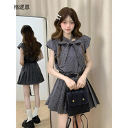格邏恩（GELUOEN）小個(gè)子灰色波點(diǎn)連衣裙子女夏季2025新款蝴蝶結(jié)收腰a字百褶短裙女 波點(diǎn)連衣裙【腰帶】 均碼 【可備注碼數(shù)】