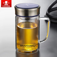 富光 雙層玻璃杯男女士大容量辦公杯帶把手帶濾網(wǎng)泡茶杯 隔熱防燙水杯 380ml海浪藍