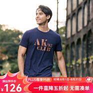 AKSERIESAK男裝復(fù)古AK字母經(jīng)典暈染印花親膚舒適圓領(lǐng)休閑短袖T恤男1700083 藏藍(lán)色 XXXL
