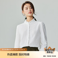 茵曼法式木耳邊提花女裝立領(lǐng)襯衫t恤洋氣顯瘦泡泡袖襯衣上衣 白色 S
