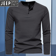 JEEP SPIRIT秋季男士純色亨利領(lǐng)長(cháng)袖T恤青年歐美簡(jiǎn)約彈力修身純色百搭打底衫 深灰色 M