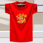 簡(jiǎn)男2025蛇年本命年衣服紅色短袖t恤男女同款休閑純棉半袖新年拜年服 有蛇有得-大紅 5XL  建議：190-210斤