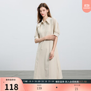 伊布都（ibudu）2025夏季新款寬松休閑中長連衣裙翻領(lǐng)燈籠袖Polo裙女 米黃 L 165/88A
