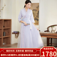歐迪鳥（ODYBIRD）中國風(fēng)女裝2025春季顯瘦優(yōu)雅中式仙氣復(fù)古系帶腰間繡花連衣裙 紫色 L