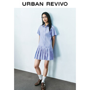 UR2025夏季新款女裝時(shí)尚撞色拼接條紋百褶連衣裙UYY750073 藍色條紋 S