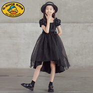 G.DUCKKIDS女童公主裙夏季新款燕尾連衣裙前短后長(zhǎng)兒童主持洋氣婚紗表演禮服 黑色 160 cm
