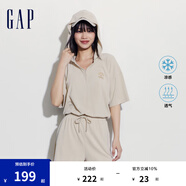 Gap女裝夏季涼感透氣連帽修身短袖連體衣時(shí)尚短褲430392 米色 L (170/88A) 亞洲尺碼