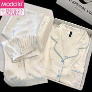 莫代爾感蝴蝶2025新款冰絲睡衣女春秋季長(cháng)袖長(cháng)褲甜美夏天家居服套裝 玉桂狗【短袖+短褲+長(cháng)褲】 M 【建議80-100斤，送運費險】