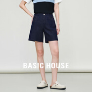 Basic House/百家好經(jīng)典百搭牛仔短款夏季新款休閑時(shí)尚牛仔褲女 牛仔藍 M