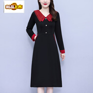 初徑小香風(fēng)娃娃領(lǐng)連衣裙女秋冬年新款洋氣減齡收腰顯瘦大碼打底裙 8116黑色 XL 110-120斤