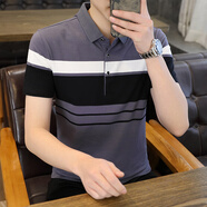 VACK夏天商務(wù)短袖t恤男潮流POLO衣服男夏季冰絲涼感t恤男裝翻領(lǐng)半袖男 2321灰色 M (80-110斤)