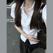 茯見白色職業(yè)短袖襯衫女夏季2025年新款收腰jk襯衣小個子法式掐腰上衣 白色 S
