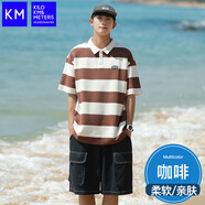 KILO METERSKM條紋Polo衫男生夏季寬松日系翻領(lǐng)短袖t恤寬松潮牌復(fù)古半袖體恤 2361咖啡色_【膚透氣】 L _建議體重(120-140斤)