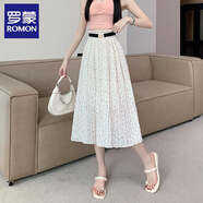 羅蒙（ROMON）2024夏季新款百搭百褶碎花半身裙女時(shí)尚蓬蓬裙修身中長(cháng)款大擺裙子 粉碎花 L