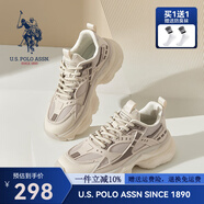 美國(guó)馬球協(xié)會(huì)（U.S.POLO ASSN.）厚底老爹鞋男2025新款男鞋夏季透氣運(yùn)動(dòng)鞋男士網(wǎng)面增高休閑鞋子男 米白 42 (260mm) 標(biāo)準(zhǔn)運(yùn)動(dòng)鞋碼-