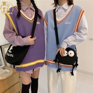 尤克達(dá)蒂（yookdd）寬松型毛衣女套頭慵懶V領(lǐng)毛衣女慵懶風(fēng)顯瘦加厚針織衫粗針學(xué)生秋 V領(lǐng)_紫色 XL 【建議126-135斤】