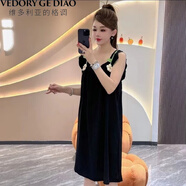 維多利亞的格調(diào)睡裙夏季冰絲吊帶家居服新款中長款公主背心甜美連衣裙性感睡衣 黑色 5XL 160-180