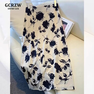 GCRZW輕奢醋酸印花半身裙女夏季薄款2025新款巨好看碎花a字裙包臀裙子 杏色玫瑰花 【高檔氣質(zhì)款】 M /27 建議95-105斤