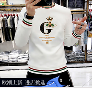 OLOMM歐洲站潮牌衛(wèi)衣男秋冬新款小蜜蜂皇冠刺繡亮片字母修身長(zhǎng)袖圓 01小蜜蜂白色 M