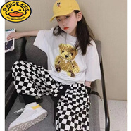 G.DUCKKIDS兒童純棉兩件套格子褲韓版短袖T恤2025春夏男童女童街舞套裝褲子 大熊白【兩件套】 100 cm 建議90-100cm年齡3-4歲
