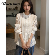 塔馳密司（touchmiss）夏季新款涼感苧麻面料重工森系小衫白襯衫氣質(zhì)上衣 白色 XL