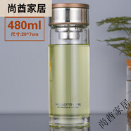 映棠臥龍單層玻璃杯加厚男大容量500ml車載鋼化防摔泡茶杯水杯子家用 咖色單層1983款480ml