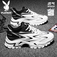 花花公子（PLAYBOY）男鞋子男2025夏季老爹鞋男運(yùn)動(dòng)潮流休閑鞋男士透氣跑步鞋 白黑 44