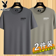 花花公子純棉短袖t恤男2025夏季新款薄款中老年圓領(lǐng)寬松休閑透氣百搭上衣 A款深灰+B款卡其【純棉2件】 XL 120-140斤