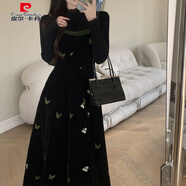 皮爾卡丹大碼早春季新中式女裝氣質(zhì)顯瘦法式碎花絲絨吊帶連衣裙子兩件套裝 單件上衣圣誕戰衣/歐美裙子/裙子 M