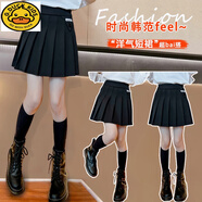 G.DUCKKIDS女童JK制服百褶裙2024春秋冬新款半身裙中大童日韓系ins毛呢短裙 黑色短裙春秋款 120 cm