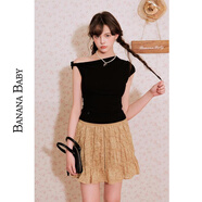 香蕉寶貝（BANANA BABY）BANANA BABY2025年夏新款純欲風(fēng)扭扭肩不規則T恤女修身露肩 黑色 L