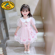 G.DUCKKIDS女童可愛連衣裙莎裙夏裝兒童公主裙子1二2三3四五6歲半小女孩洋氣 粉色+包 110 cm