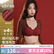 ubras虞書欣同款小花瓣杯軟支撐性感內(nèi)衣女聚攏文胸?zé)o鋼圈胸罩 【鉆石紗升級款】絲絨紅色-背心 L 80A/80B/80C