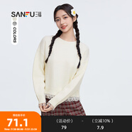 三福毛衣2024冬季圓領(lǐng)蕾絲拼接下擺優(yōu)雅上衣女裝496441 米色 S