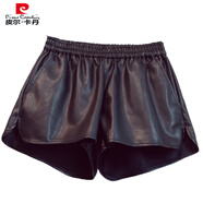 皮爾卡丹pu皮短褲女高腰2025新款韓版時(shí)尚寬松百搭外穿顯瘦a字闊腿皮褲潮 氣質(zhì)黑 S 90-100斤合適